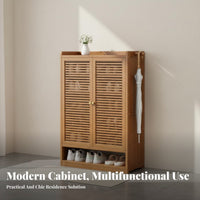 Breathable Design Louvered Door Shoe Cabinet Dust-Proof Multi-Layer Shoe Rack with Doors Large Capacity Louvered Door Storage Cabinet Easy Assembly for Apartment Dwellers, Homeowners, Families, Hallway, Mudroom, Living Room, Bedroom