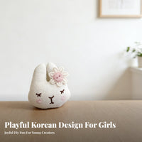 Embroidered Bunny Applique Korean Design Gingham Bow Bunny Accessory Cute Design Stuffed Hare Head Applique for Kids, Hat Embellishment