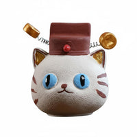 Cat Tea Fortunate Feline Luck Charm Clay Cat Ornament Handcrafted House Decoration for Office Desk