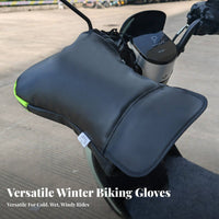2 Pieces Thick Fleece Lined Motorcycle Handlebar Muffs Universal Fit Winter Scooter Hand Warmers PU Leather for Delivery Cyclist S