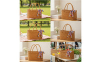 Shopping Basket with Bow Wicker Basket with Double Handles Sturdy
