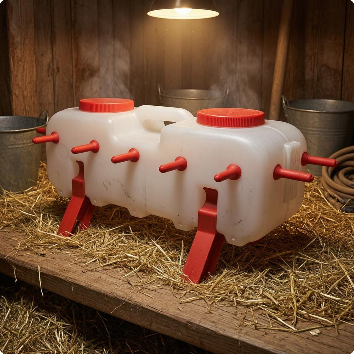 14-Outlet Milk Dispenser Red Accents Piglet Milk Dispenser Screw Lids