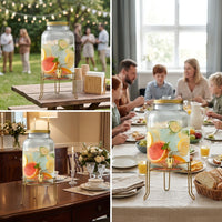 Glass Water Beverage Dispenser with Tap, European Style Round Shape Glass Dispenser, 5.5L or 8L Drink Dispenser for Iced Tea and Juice Serving