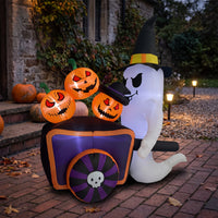 Lighted Ghost Inflatable with Pumpkin Cart LED Inflatable Ghost with Jack-O-Lanterns Spooky Yard Decoration Glowing for Haunted House