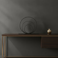 Tabletop Ornament with Concentric Rings Modern Metal Circle Sculpture on Base Decorative Geometric Table Ornament for Entryway