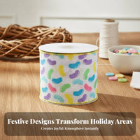 Easter Wired Ribbon DIY Crafts Hare Motif Ribbon Roll Festive Design Decorative Trim for Home Stylists, Event Planners, Party Decoration