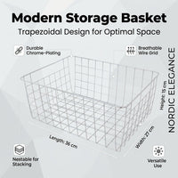 Storage Basket with Nordic Metal Wire Mesh Design for Pantry Organisers and Trapezoid Shape for Easy Access to Fruit and Snacks