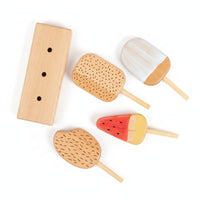 4 Pieces Natural Wood Grain Wooden Ice Pop Set Painted Details Ice Pop Toy Set Simple Design Ice Cream Stand Smooth Edges for Storage