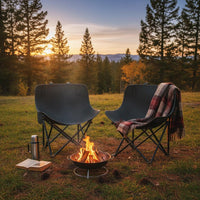 7 Pieces Roll-up Table and Moon Chair Set Foldable Portable Camping Dining Set High Load Capacity Lightweight Outdoor Table and Chairs for Backyard