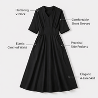 Dresses for Women Plus Size with V-Neck and Wing Sleeves, Midi Dress with Gathered Waist for Business Casual Office Wear, Flattering Fit up to 5XL