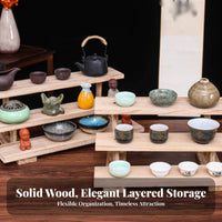 Tiered Design Perfume Organizer Rack Multi-Purpose Wooden Stepped Shelf Multifunctional for Collectors, Tea Enthusiasts, Countertop