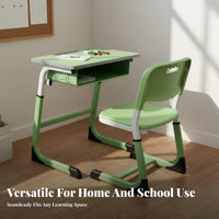 Ergonomic Design Student Desk and Chair Set Sturdy Construction Single Student Desk Chair Easy to Assemble Kids Study Workstation Built-in Storage for Students, Teens, Tutoring Center, Homeschooling, Distance Learning, Bedroom