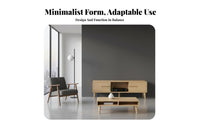 Modern Minimalist Design Wide Television Cabinet firm Wood Legs TV Cabinet with Sliding Doors Rounded Corners Living Room Furniture Space-Saving for Small Apartment Dwellers, Homeowners, Young Adults, Lounge Area, Bedroom, Office