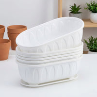 Planter Pot and Ribbed Resin Planting Box with Drip Tray, Simple Style Pots Window Vegetable Garden Planter, Floor Standing Large Plant Pots