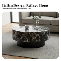 2 Pieces Minimalist Design Round Marble Coffee Table Set Space-Saving Modern Nesting Tables Glossy Finish Marble and Glass Table Set Sturdy Steel Frame for Apartment Dwellers, Homeowners, Interior Design Enthusiasts, Small Areas, Home, Lounge Area, Office