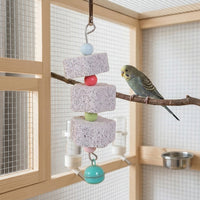 Macaron Volcanic Stone Skewer 3 Pieces Bird Grinding Stone, Cuttlebone Bird Gnawing Toy for Beak Trim, Hanging Parrot Supplies and Accessories