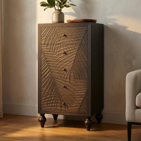 Leaf Pattern Five-Drawer Cabinet Turned Legs Narrow Storage Cabinet Freestanding