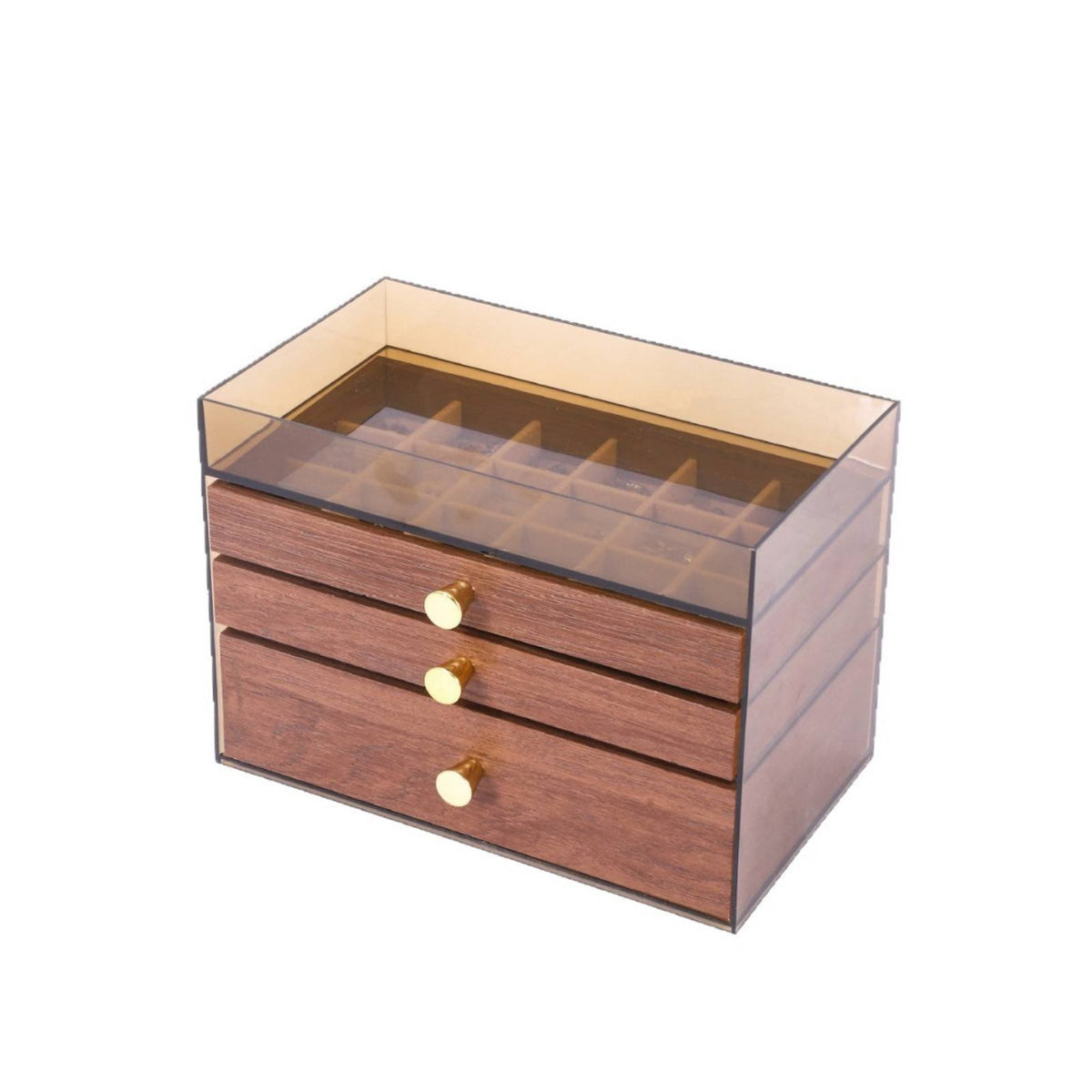 Multi-Tier Jewelry Organizer Large Capacity Jewelry Storage Case with Compartments Wood Grain Storage Box