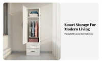 Space-Saving Single Door Wardrobe Modern Minimalist Design Narrow Storage Cabinet Large Capacity Unrestricted Standing Closet Cabinet Moisture-Proof for Apartment Dwellers, Homeowners, Small Areas, Balcony, Living Room, Home Office