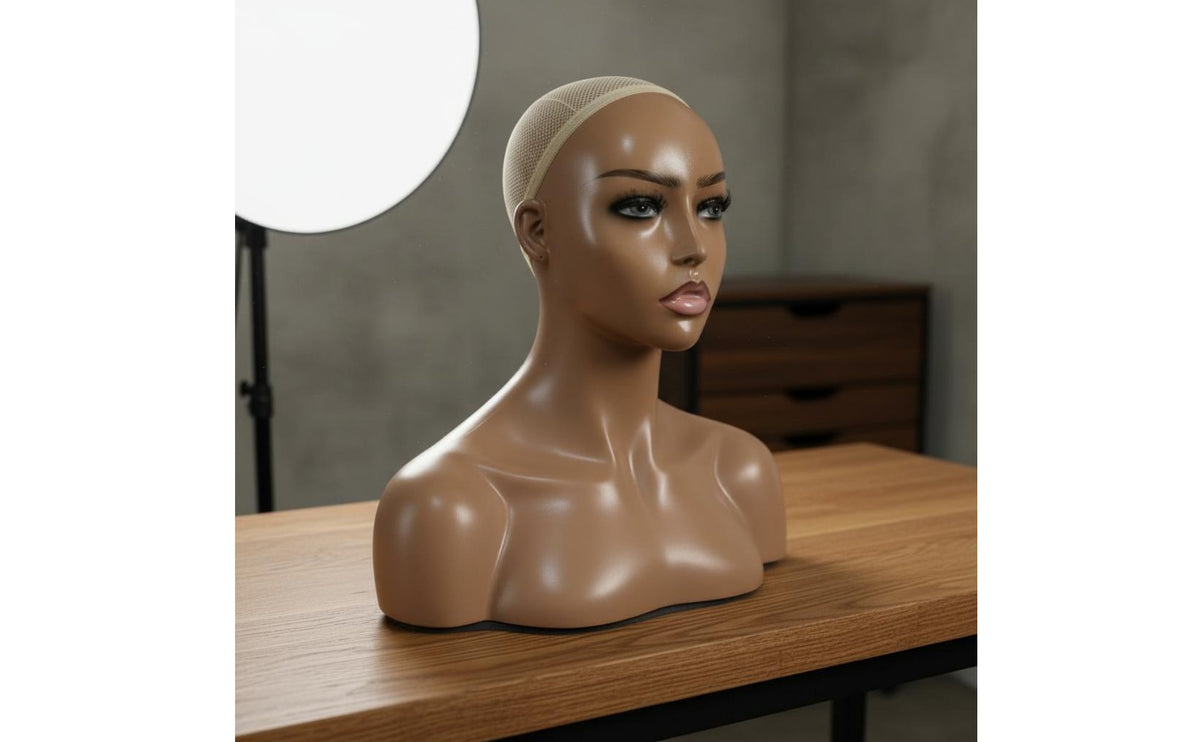 Hairpiece Display PVC Material Mannequin Head with Shoulders Makeup Applied Realistic Mannequin Head for Shop Window