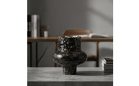 Silver-Speckled Vase with Scalloped Rim Black Bulbous Vase Glossy Decorative for Home Decorators, Florists, Living Room, Entry Table, Display Shelf