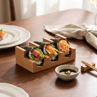 Hand Roll Holder Wooden Hand Roll Stand Curved Sushi Holder with 3 Slots for Home Dining