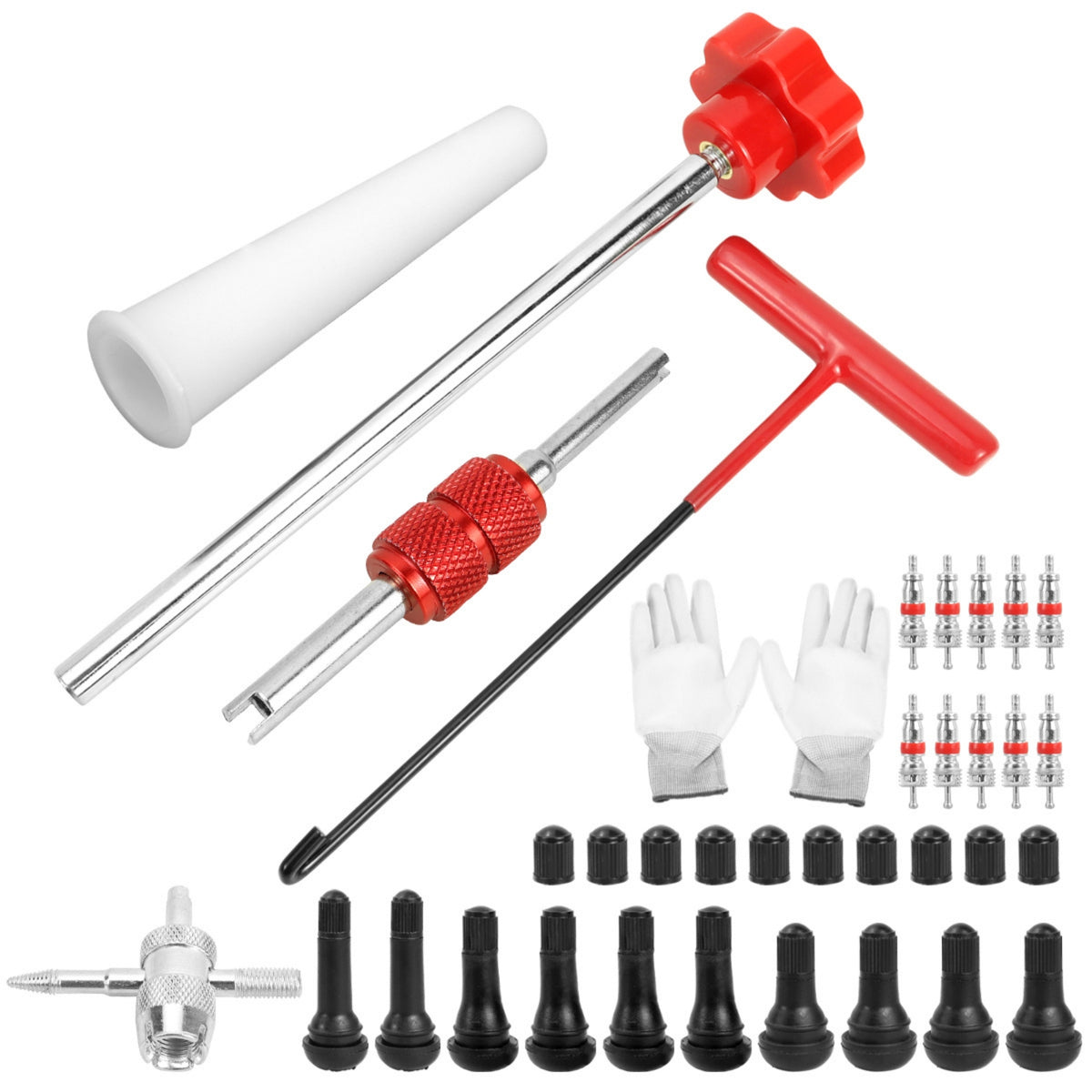 36 Pieces Valve Stem Installation Tool Complete Tire Valve Stem Tool Kit Tubeless Knurled for DIYers, Garage, Roadside Emergency