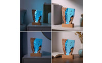 Ocean-Inspired Epoxy Night Light with Wood Base Aquatic Epoxy Resin Night Light Faceted Resin Wood Lamp Irregular for Shelf