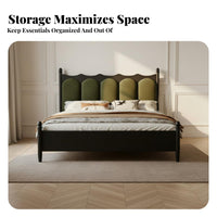 French Retro Design Bed Skin-Friendly Textile Walnut Finish Double Bed Firm-Density Foam Cushioning Bedroom Furniture