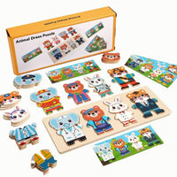 Educational Animal Dress-up Puzzle Matching Wooden Puzzle with Board Easy to Handle Toy Preschool for Classroom