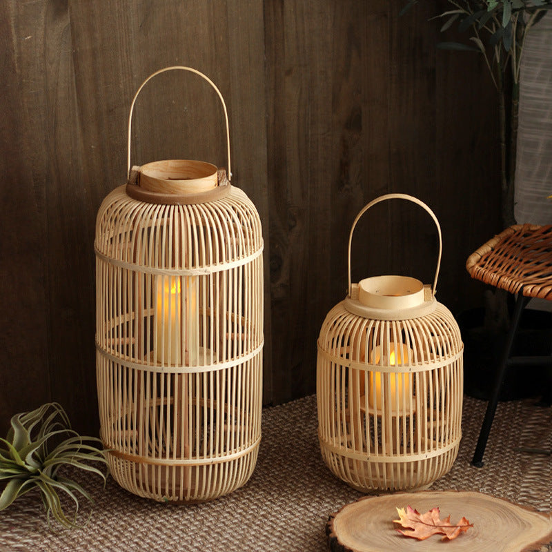 Handwoven Bamboo Floor Lantern Candle Holder for Garden and Decor