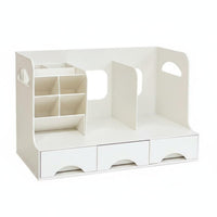 Space Saving Multi-Compartment Storage Box Multiple Compartments Bookend Organizer with Drawers Large Capacity Statisinglery Holder Multifunctional 3-in-1 Design for Students, Teachers, Parents, Desk, School, Study Room, Vanity Table