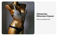 Rhinestone Tassel Bikini Adjustable Straps Glittering Nightclub Bikini Push Supportive Construction Glittering 2 Piece Bathing Suit for Dancers