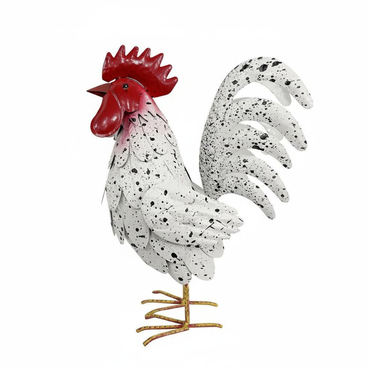 Metal Cockerel Statue Vintage Style Iron Cockerel Decor Sculpture Lively Feathers Chicken Ornament for Patio, Balcony