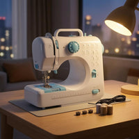 12 Stitch Patterns Compact Sewing Machine Removable Extension Table Portable Sewing Machine Metal Presser Foot Household Appliance Carrying Handle