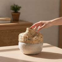 Ceramic Vase with Woven Neck Hand-Crafted Rustic Flower Vase Matte for Tabletop