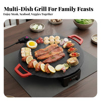 Fast Heating Maifan Stone Electric Pan Easy to Clean Round Electric Grill Multi-Purpose for Party, Gathering