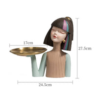 Girl Bust with Tray Golden Statue with Tray Low-Profile Jewelry Holder for Vanity, Entryway, Living Room