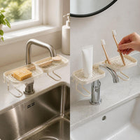 Kitchen Bathroom Faucet Storage Rack Wall-Mounted Organizer Shelf No-Drill