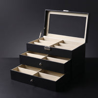 Eyeglasses Box with Mirror Tiered Sunglass Display Case Transparent for Dresser