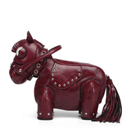3D Design Horse-Shaped Bag Black Edge Piping Novelty Horse Handbag Adjustable Strap Novelty Shoulder Bag Studded