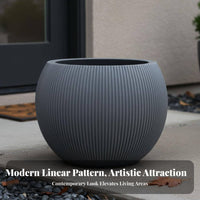 Vertical Stripe Texture Imitation Ceramic Pot Minimalist Design Ribbed Plastic Floor Pot Lightweight for Outdoor, Balcony, Living Room
