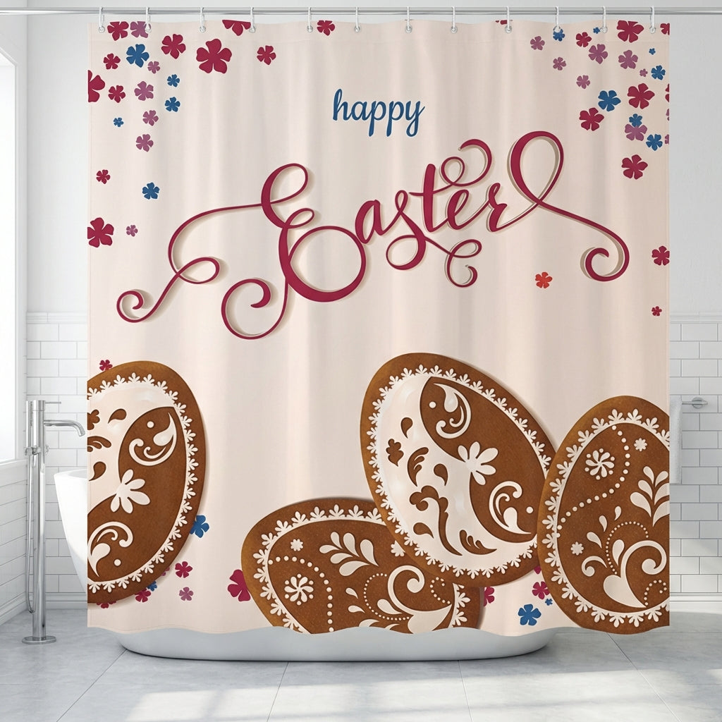 Easter Egg Pattern Shower Curtain Waterproof Easter Shower Curtain Festive Design for Families, Homeowners, Bathtub, RV