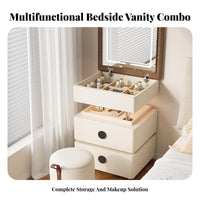2-in-1 Design elevateTop Vanity Nightstand Space-Saving Illuminated Nightstand with Drawers Modern and design Bedside Table Hidden Mirror for Apartment Dwellers, property owners, Students, Dorm Room, Study