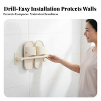 Drill-No-Drill Wall Mounted Slipper Rack Easy Installation Space Saving Slipper Rack Quick Drain for Renters, Kids, Behind Door, Bedroom
