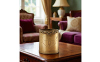 Gold-Finish Cylindrical Storage Container Embossed Holder Decorative Container Ornate for Vanity