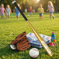 4 Pieces Stitched Baseball Starter Set Padded Junior Baseball Set Metal-Looking Children's Play Gear Black Grip