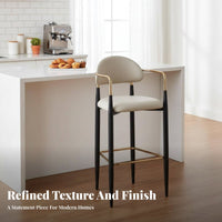 Modern design Upholstered Highrear Stool with Arms Footrest Included Bar Chair Soft paded Seat Seating Furniture Easy to Clean for Business Owners, Adults, Homeowners, Restaurant, Cafe, Bistro, Kitchen Counter