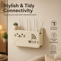 Wall Mounted Cable Tidy Box for Router, Drill Cable Management Box, 24.5x14x6cm Cartoon Cat Design, Home Office Organiser