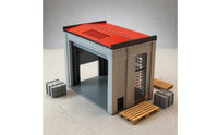 Red Roof 1:64 Garage Diorama Grid Openings Miniature Garage Model Molded Details Architectural Scene Model Black Trim